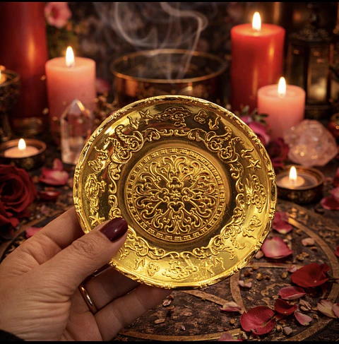 🕯️ Plato Ritual Dorado  9 cm– Base para Velas