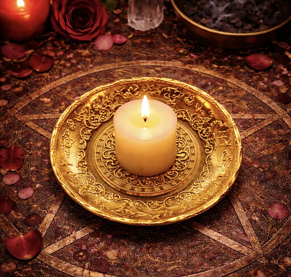 🕯️ Plato Ritual Dorado  9 cm– Base para Velas 2