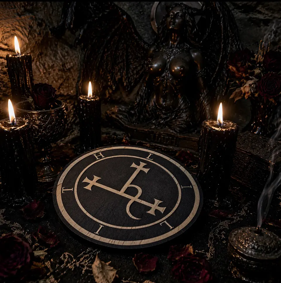 Placa Ornamental de Madera – Símbolo de Lilith (15 cm) 🖤🔥 2