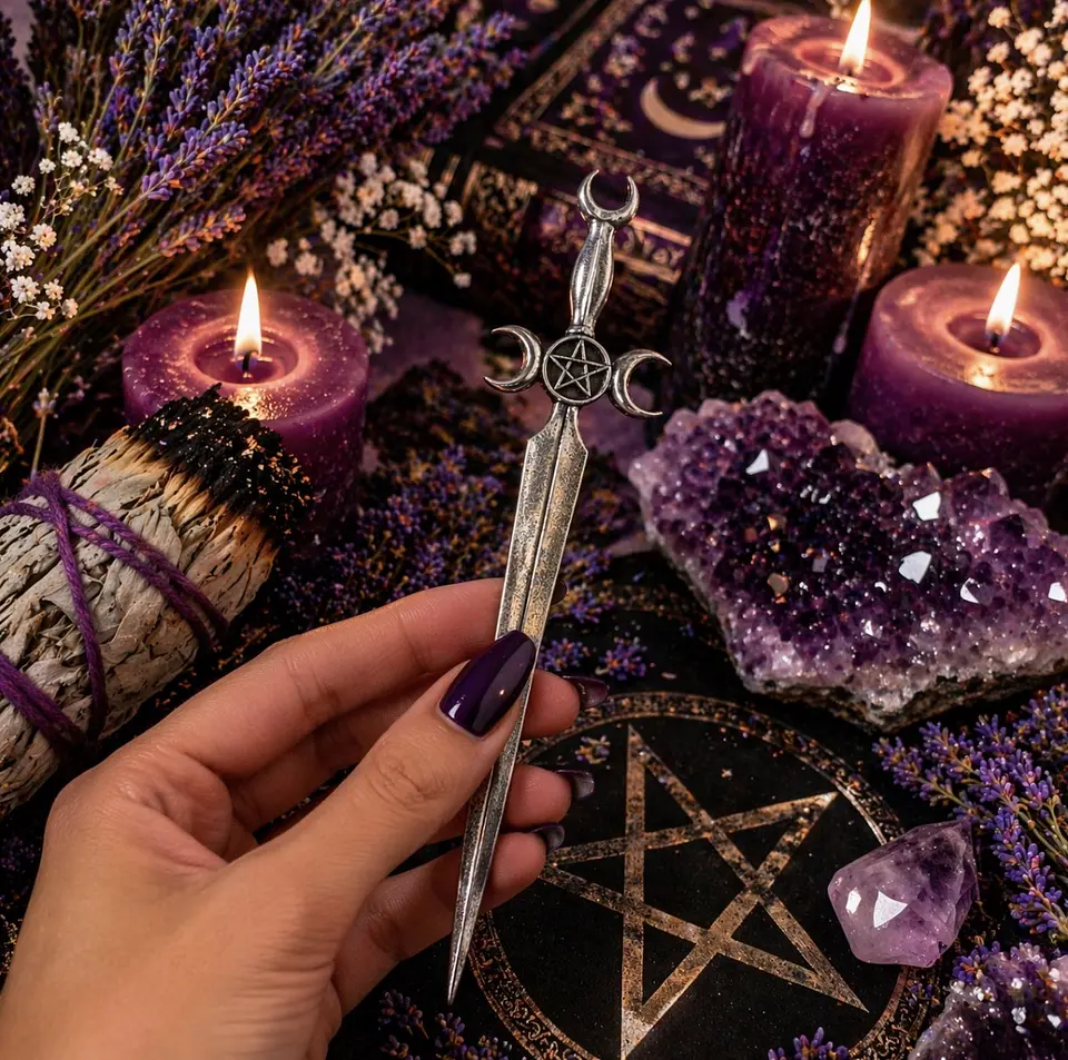 🗡️ Athame Triple Luna con Pentagrama (15 cm) 🌑✨ 1