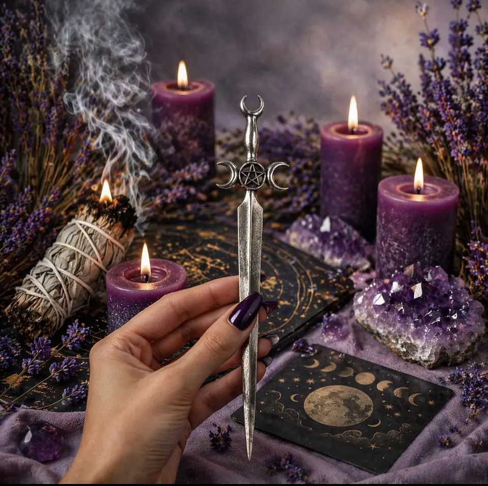 🗡️ Athame Triple Luna con Pentagrama (15 cm) 🌑✨ 2