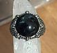 Anillo ajustable de plata envejecida 925 con Obsidiana - Miniatura 2