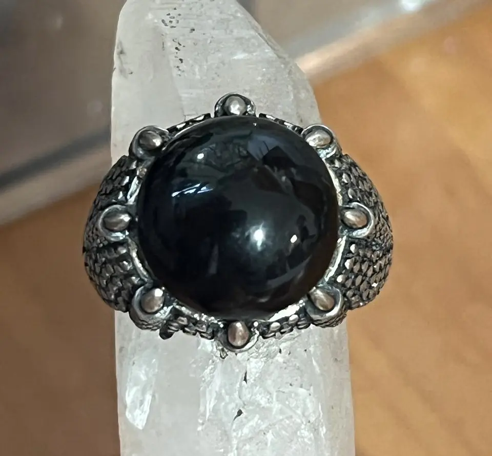 Anillo ajustable de plata envejecida 925 con Obsidiana 2