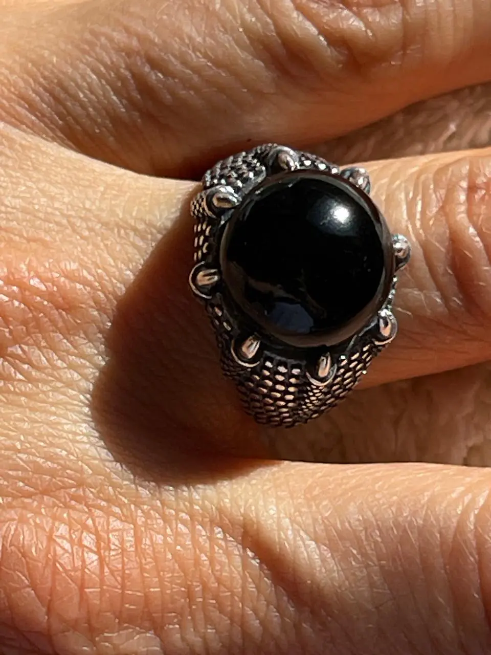 Anillo ajustable de plata envejecida 925 con Obsidiana 3