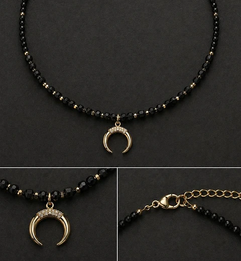 Collar de Luna con turmalina y ónix pieza única