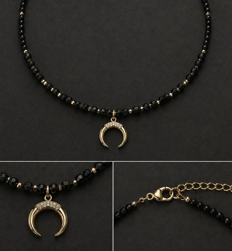 Collar de Luna con turmalina y ónix pieza única 1