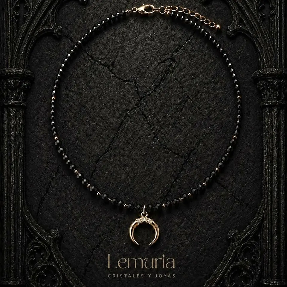 Collar de Luna con turmalina y ónix pieza única 2