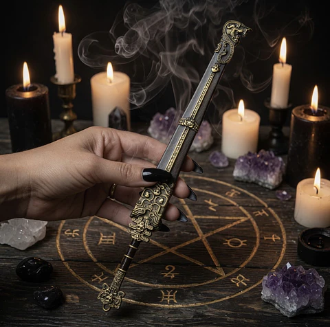 🔮✨ ATHAME RITUAL DORADO CON FUNDA✨🔮
