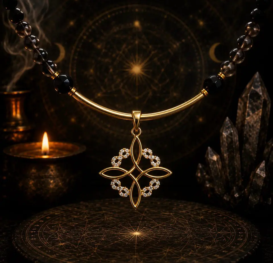 🖤✨ Collar de Obsidiana, Cuarzo Ahumado, Ónix y Nudo de Bruja pieza única 1