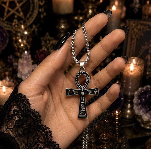 ☥ Collar protector Cruz Ankh Plateado ☥