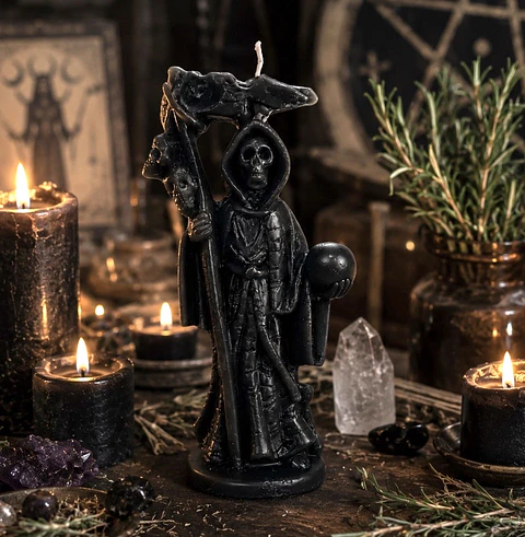 💀🕯️ Vela de la Santa Muerte Negra 