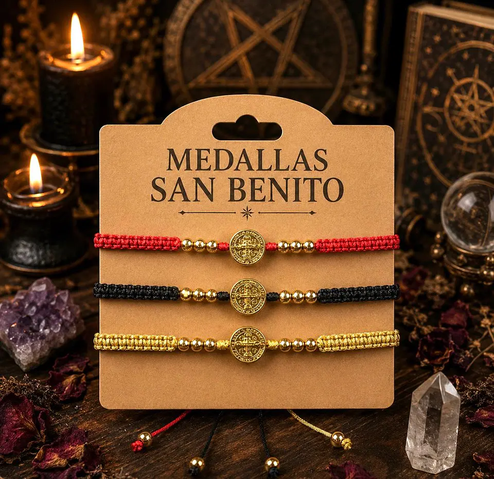 ✨ PROMOCIÓN ESPECIAL 3 Pulseras con Medalla de San Benito 1