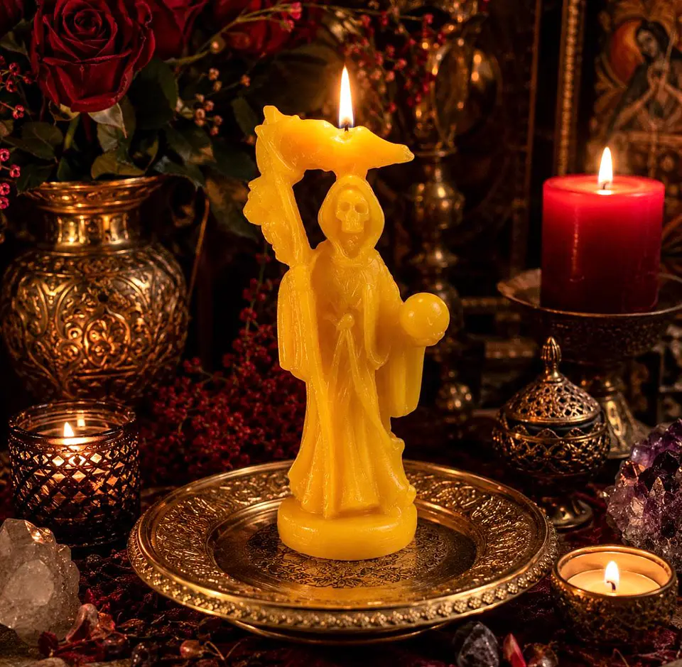 Vela Amarilla de la Santa Muerte éxito y abundancia 💛 1