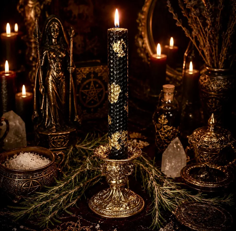Vela Negra con oro Ritual de Limpieza y Abundancia 🖤 1