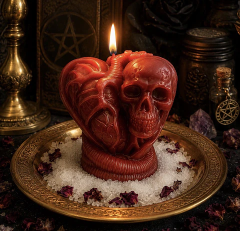 ❤️🕯️ Vela Ritual Corazón, Calavera y Serpiente