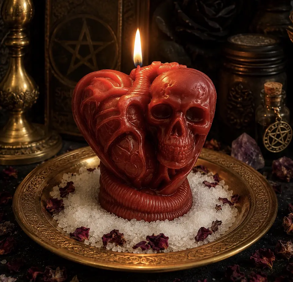 ❤️🕯️ Vela Ritual Corazón, Calavera y Serpiente 1