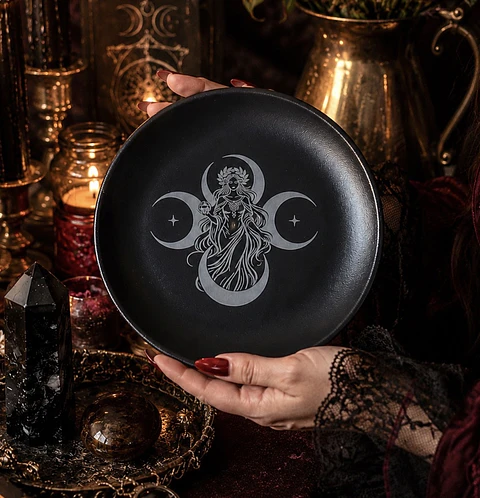 🌙 Bandeja Ritual Triple Diosa – Acero Inoxidable 14 cm 🌙