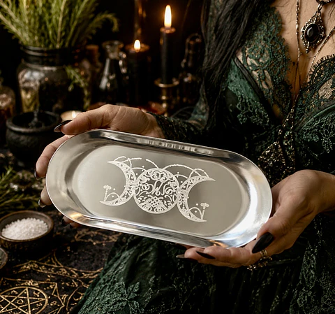 🖤 Plato Ritual de Acero Inoxidable – 18 x 8,5 cm