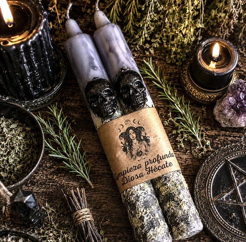 Pack 2 Velas de Limpieza Profunda – Diosa Hécate 💀 20 × 2 cm cada vela