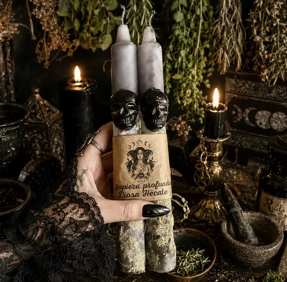 Pack 2 Velas de Limpieza Profunda – Diosa Hécate 💀 20 × 2 cm cada vela 2