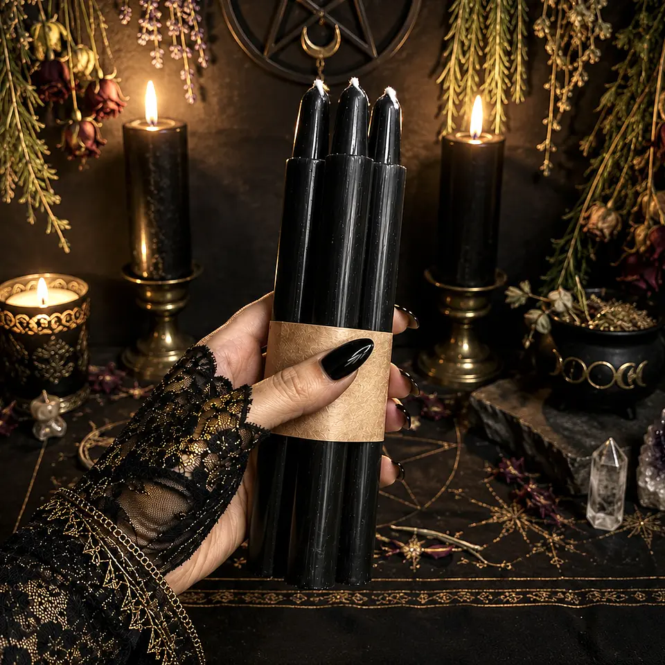 PACK 3 VELAS NEGRAS TAMAÑO ESPECIAL – 20 CM DE ALTO Y 2 CM DE ANCHO🖤 1