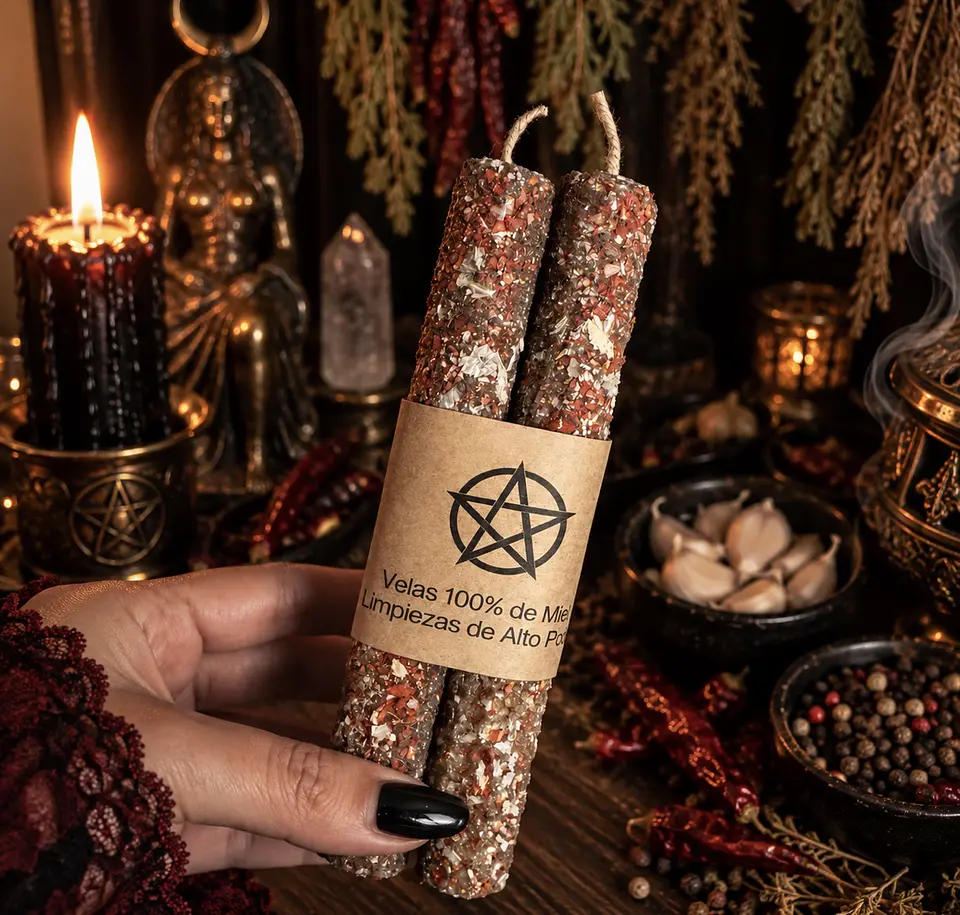 Pack 3 Velas 100% de Miel – Limpiezas de Alto Poder | Ají, Ajo y Pimienta 🔥 1
