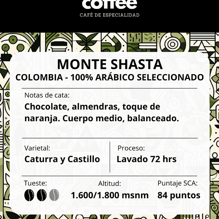 Café de Especialidad Monte Shasta, Colombia 100% Arábica - 100grs en Grano 4