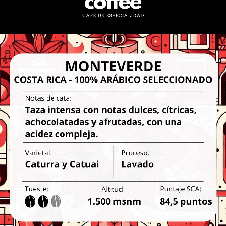 Café de Especialidad Monte Verde, Costa Rica 100% Arábica - 100grs en Grano 4