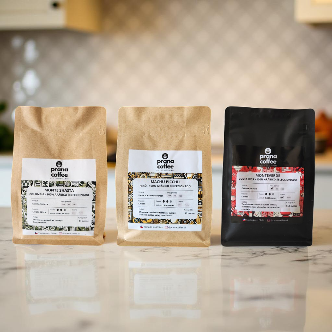 Pack Descubre - 3 bolsas Café de Especialidad 250grs Colombia - Perú - Costa Rica 1