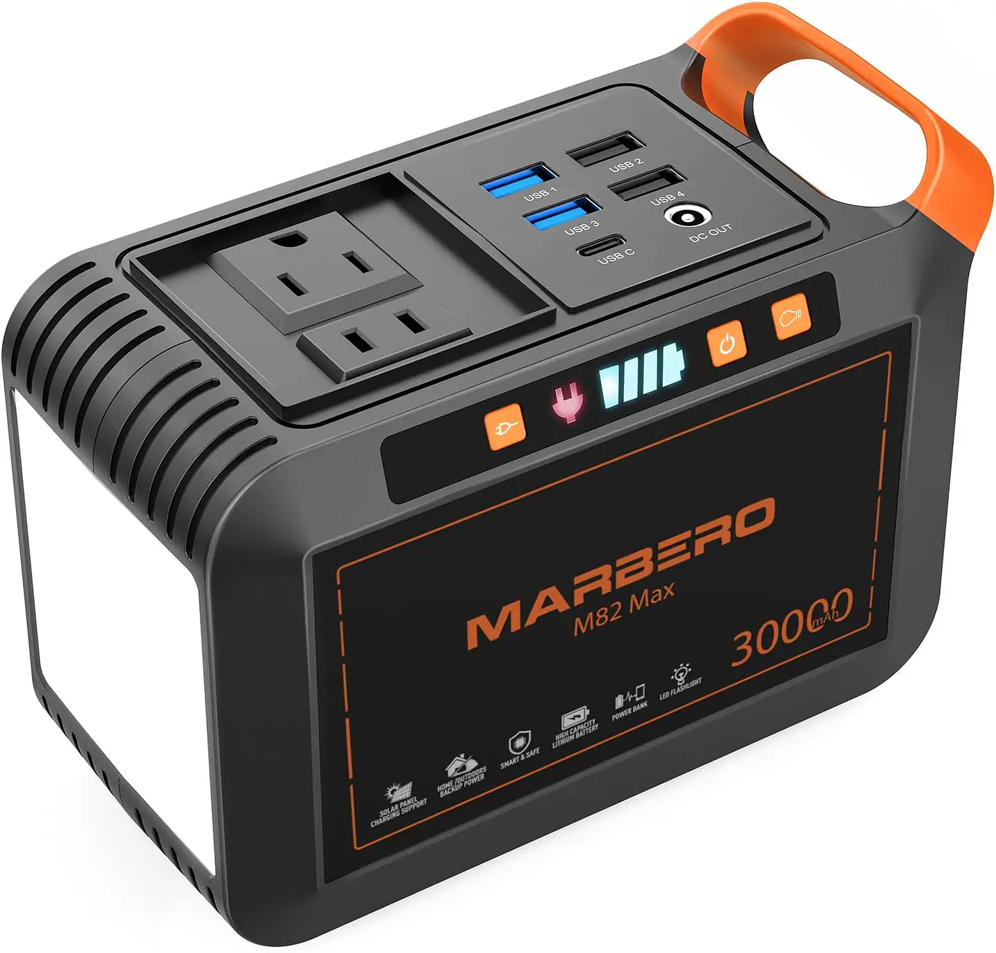 MARBERO Generador solar para camping, estación de energía portátil de 88 Wh, generador de pico de 120 W con panel solar incluido 21 W, CA, CC, USB QC3.0, linterna LED para exterior... 1