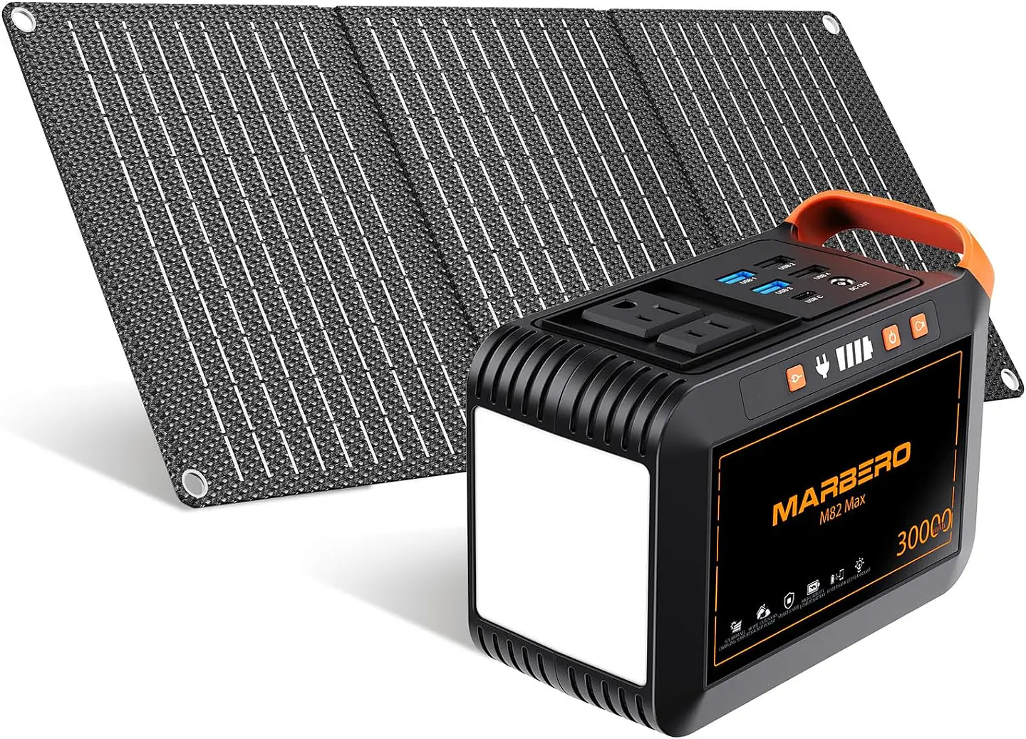 MARBERO Generador solar para camping, estación de energía portátil de 88 Wh, generador de pico de 120 W con panel solar incluido 21 W, CA, CC, USB QC3.0, linterna LED para exterior... 3