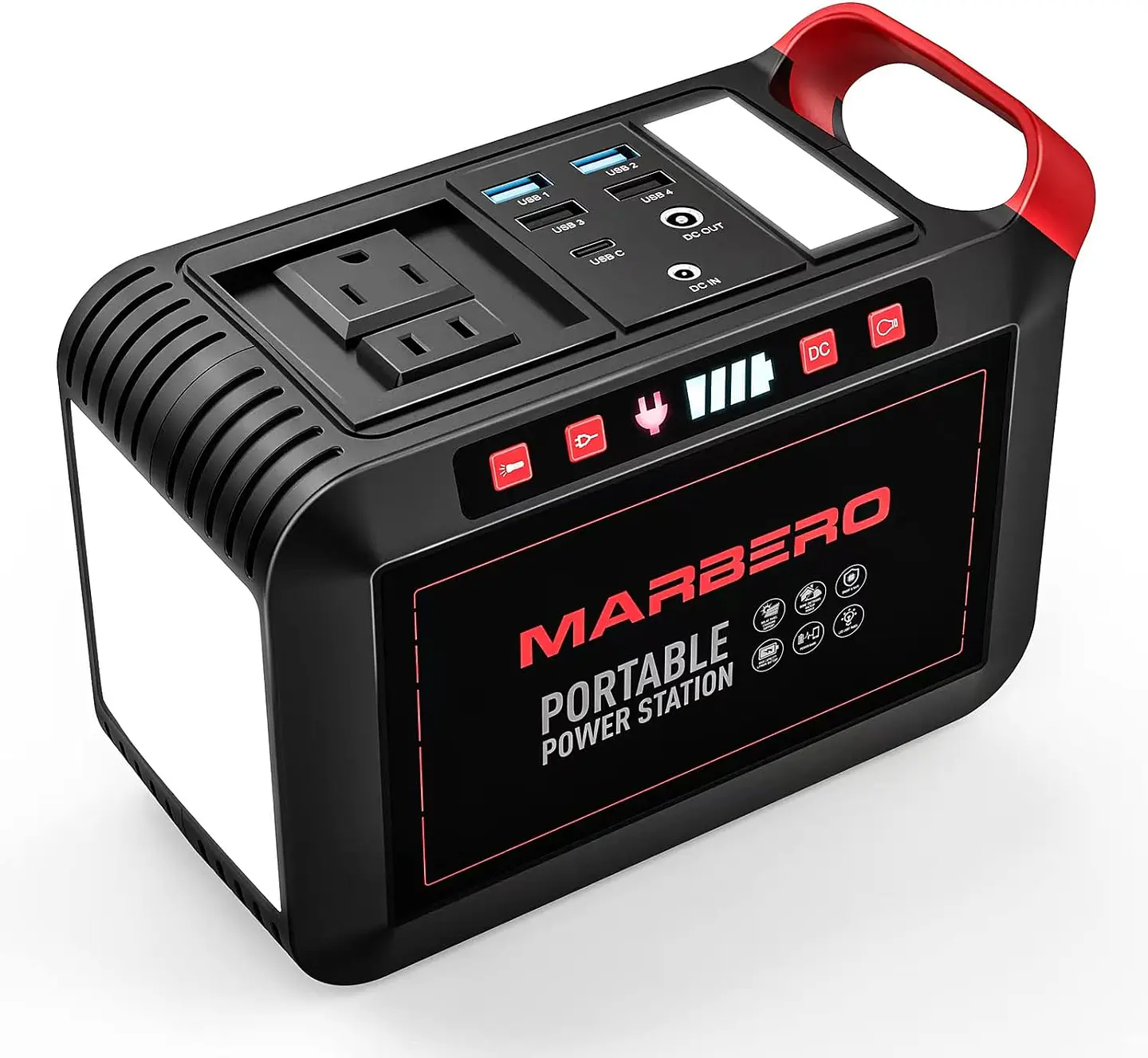 MARBERO Generador solar para camping, estación de energía portátil de 88 Wh, generador de pico de 120 W con panel solar incluido 21 W, CA, CC, USB QC3.0, linterna LED para exterior... 5