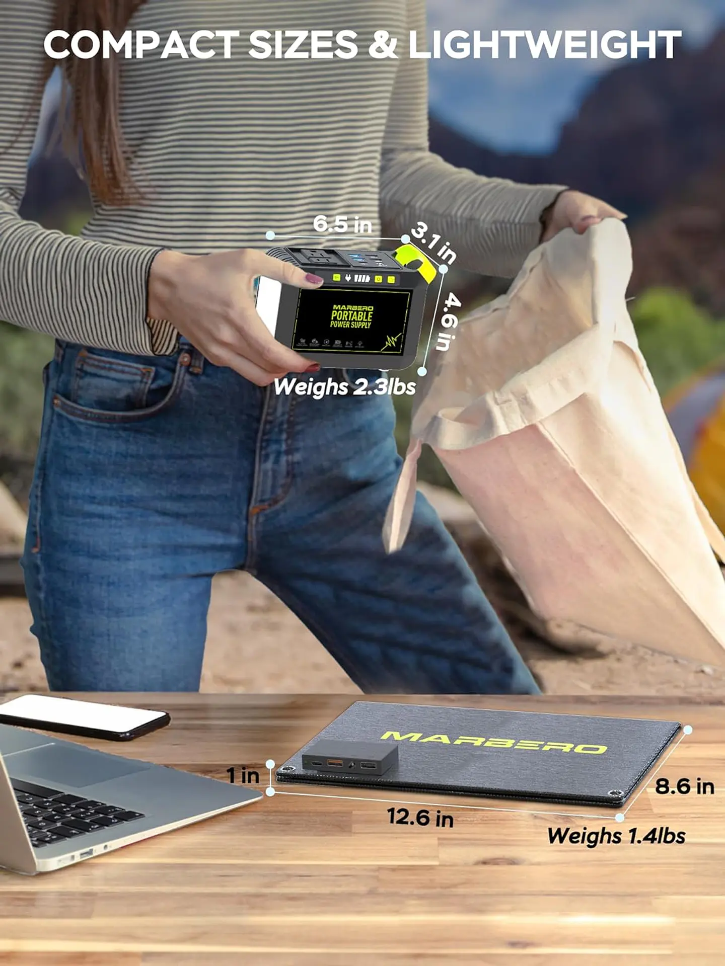 MARBERO Generador solar para camping, estación de energía portátil de 88 Wh, generador de pico de 120 W con panel solar incluido 21 W, CA, CC, USB QC3.0, linterna LED para exterior... 11