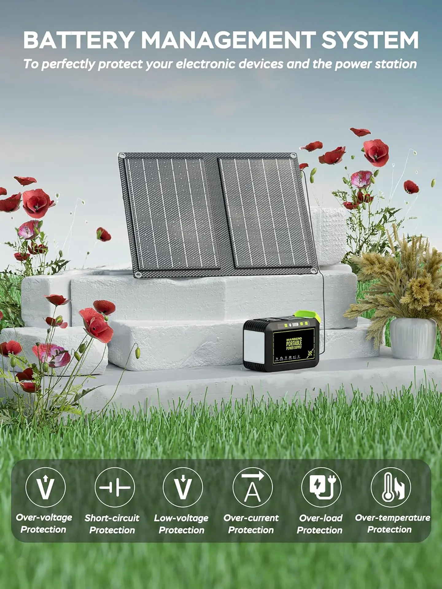 MARBERO Generador solar para camping, estación de energía portátil de 88 Wh, generador de pico de 120 W con panel solar incluido 21 W, CA, CC, USB QC3.0, linterna LED para exterior... 13