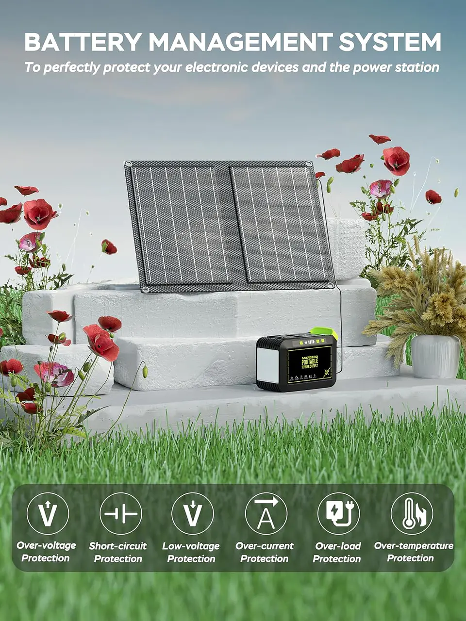 MARBERO Generador solar para camping, estación de energía portátil de 88 Wh, generador de pico de 120 W con panel solar incluido 21 W, CA, CC, USB QC3.0, linterna LED para exterior... 13