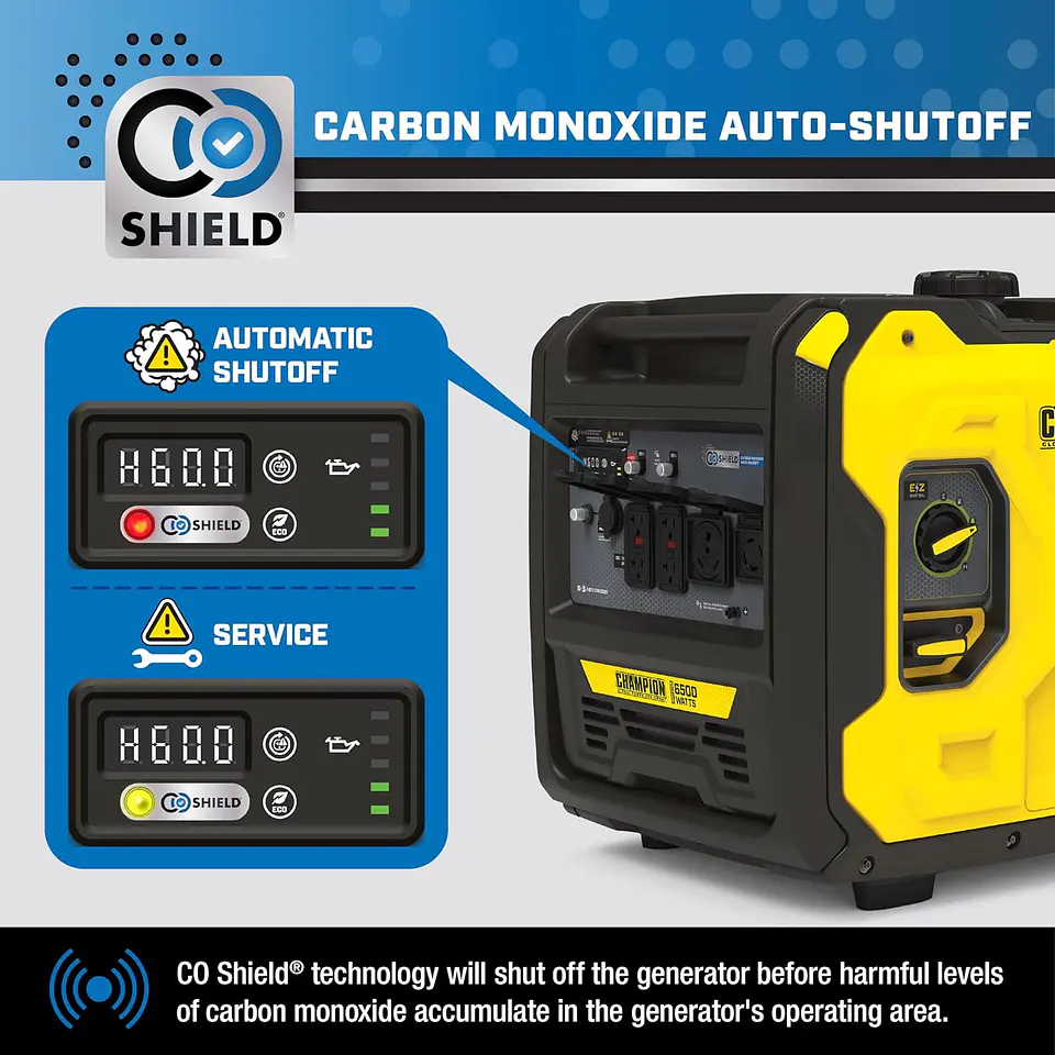 Champion Power Equipment 201238 6500-Watt RV Ready Generador Inverter portátil con tecnología silenciosa y escudo de CO 4