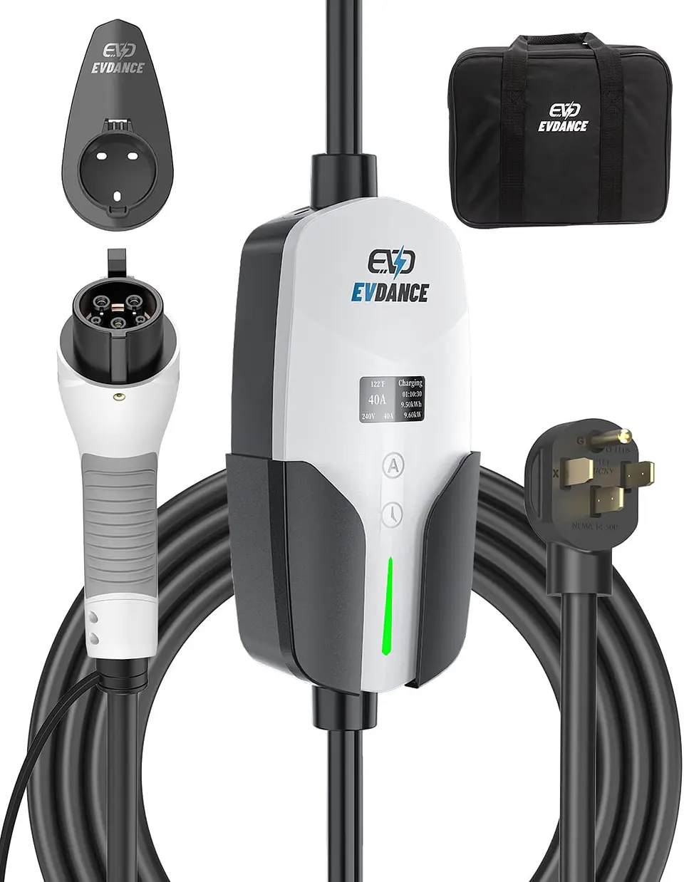 Cargador EV de nivel 2 (40 amperios, 240 V, NEMA 14-50P), estaciones de carga de vehículos eléctricos portátiles cargador EV con cable de carga de 28 pies cargadores EV para el hog... 3
