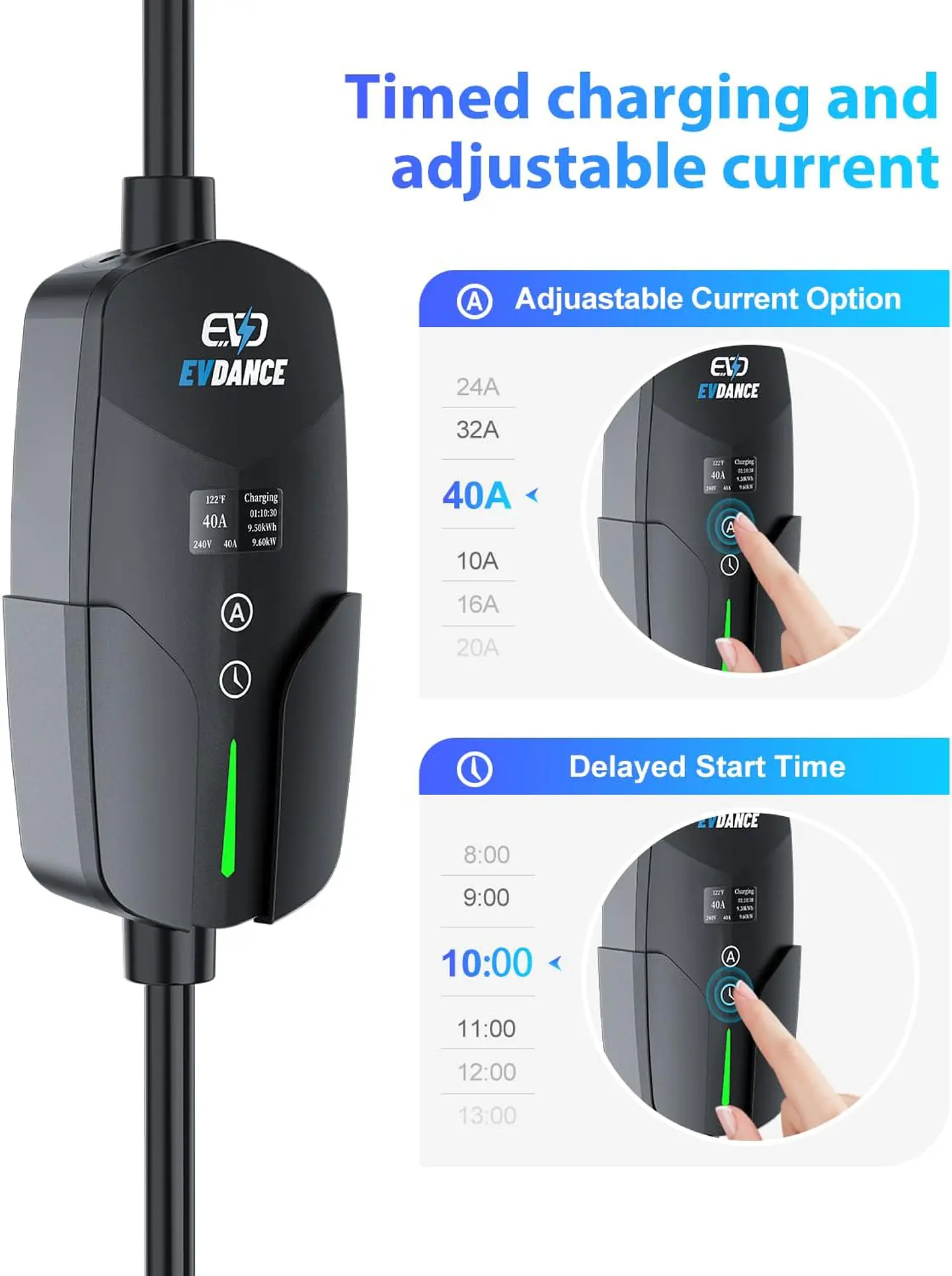 Cargador EV de nivel 2 (40 amperios, 240 V, NEMA 14-50P), estaciones de carga de vehículos eléctricos portátiles cargador EV con cable de carga de 28 pies cargadores EV para el hog... 5