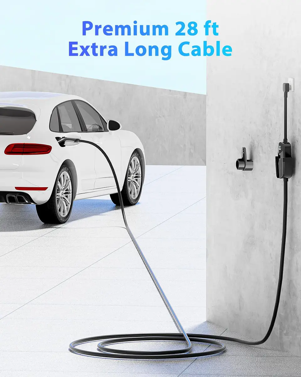 Cargador EV de nivel 2 (40 amperios, 240 V, NEMA 14-50P), estaciones de carga de vehículos eléctricos portátiles cargador EV con cable de carga de 28 pies cargadores EV para el hog... 8
