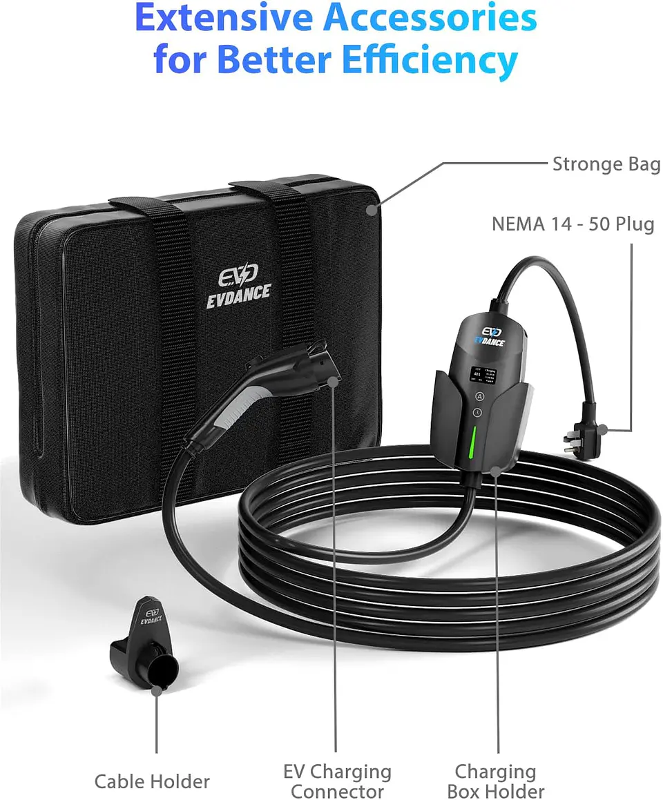 Cargador EV de nivel 2 (40 amperios, 240 V, NEMA 14-50P), estaciones de carga de vehículos eléctricos portátiles cargador EV con cable de carga de 28 pies cargadores EV para el hog... 9