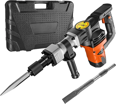 VEVOR Martillo de demolición eléctrico de 1,400 W, resistente, de 2,900 BPM, para romper hormigón, 2 brocas de cincel para astillar con funda y guantes