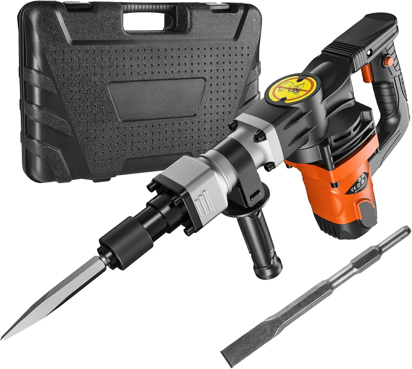 VEVOR Martillo de demolición eléctrico de 1,400 W, resistente, de 2,900 BPM, para romper hormigón, 2 brocas de cincel para astillar con funda y guantes 1