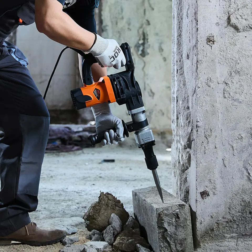 VEVOR Martillo de demolición eléctrico de 1,400 W, resistente, de 2,900 BPM, para romper hormigón, 2 brocas de cincel para astillar con funda y guantes 3