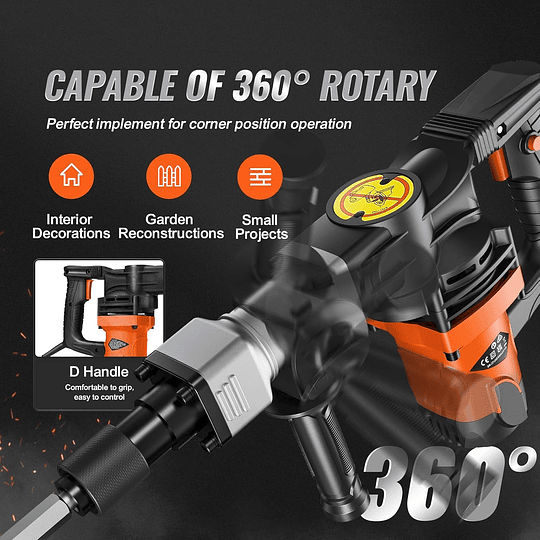 VEVOR Martillo de demolición eléctrico de 1,400 W, resistente, de 2,900 BPM, para romper hormigón, 2 brocas de cincel para astillar con funda y guantes