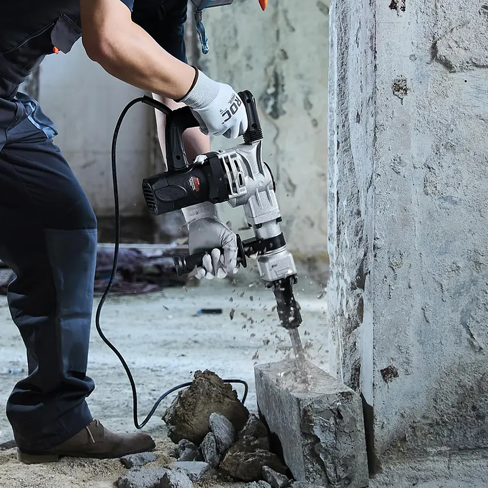 VEVOR Martillo de demolición eléctrico de 1,400 W, resistente, de 2,900 BPM, para romper hormigón, 2 brocas de cincel para astillar con funda y guantes 18