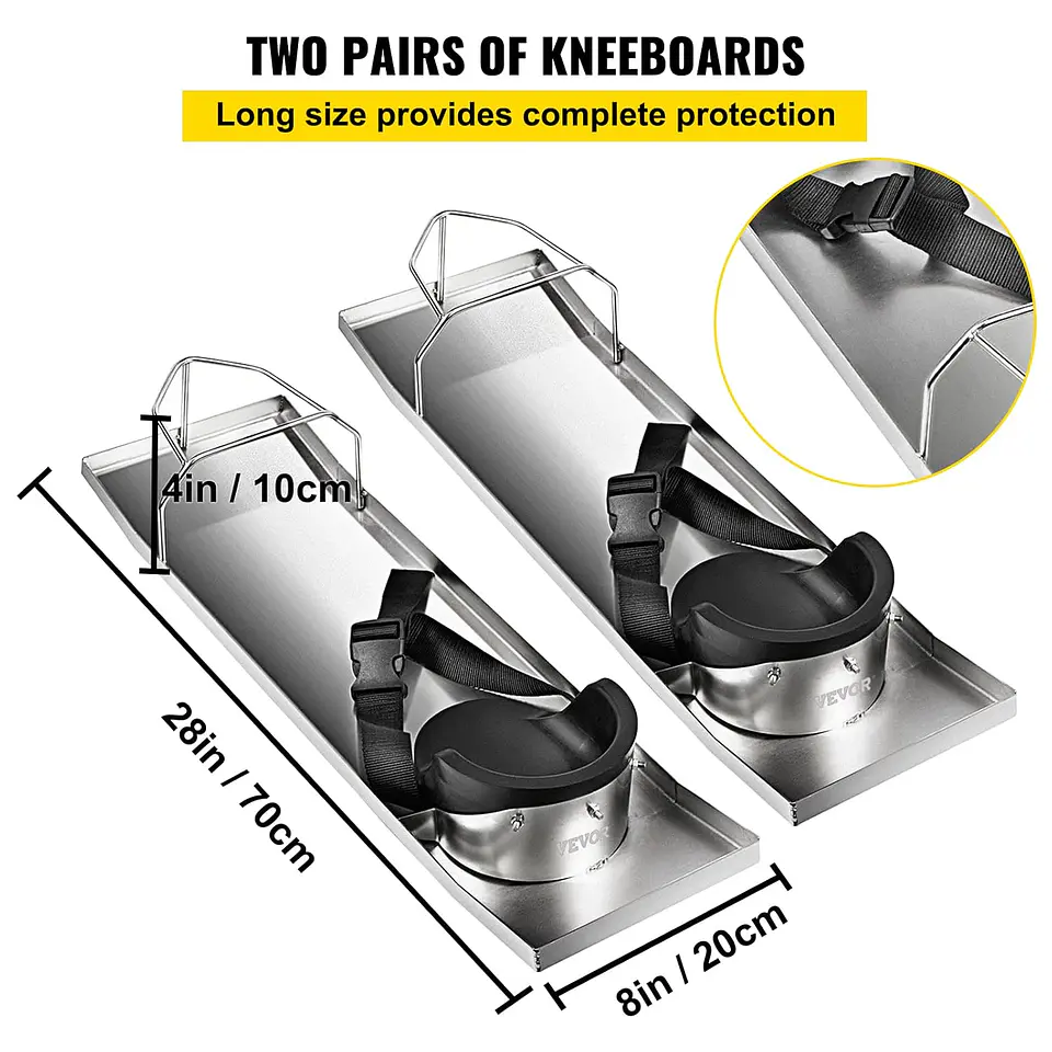 VEVOR Rodilleras de hormigón deslizante de 28 x 8 pulgadas, de acero inoxidable, par de deslizadores móviles con rodilleras de hormigón y correas para tablero para acabado de concr... 13