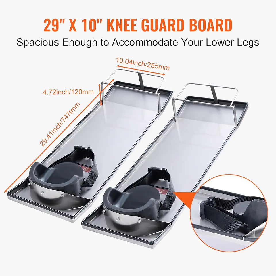 VEVOR Rodilleras de hormigón deslizante de 28 x 8 pulgadas, de acero inoxidable, par de deslizadores móviles con rodilleras de hormigón y correas para tablero para acabado de concr... 20