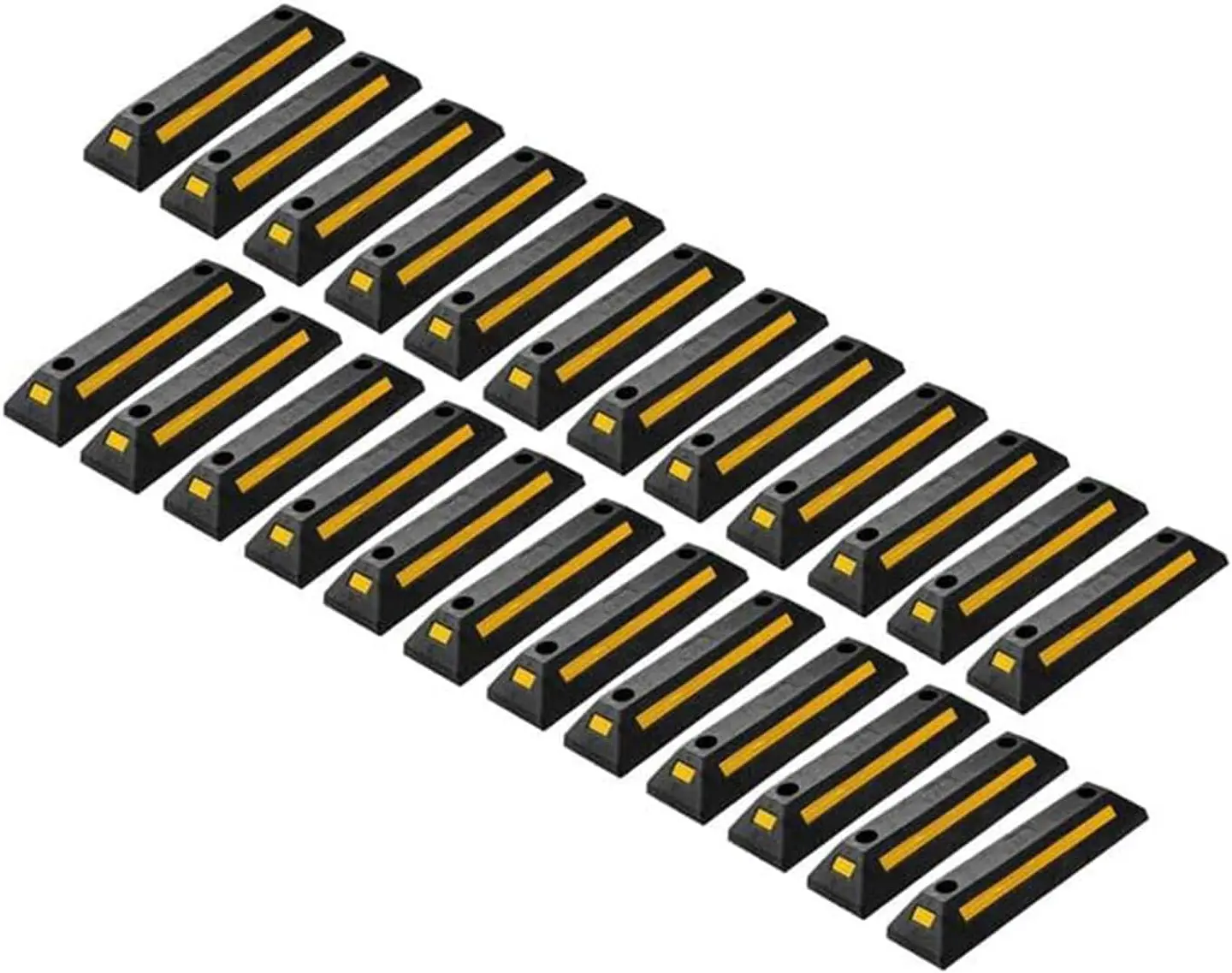 ZONETECH Guía de aparcamiento de goma resistente, 4 piezas de tope de rueda de garaje duradero de calidad premium para estacionamiento de grado profesional con cinta amarilla refle... 2