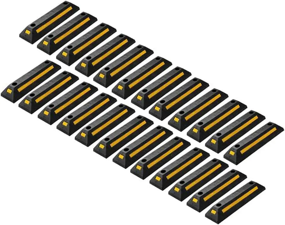 ZONETECH Guía de aparcamiento de goma resistente, 4 piezas de tope de rueda de garaje duradero de calidad premium para estacionamiento de grado profesional con cinta amarilla refle... 2