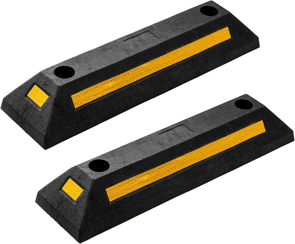 ZONETECH Guía de aparcamiento de goma resistente, 4 piezas de tope de rueda de garaje duradero de calidad premium para estacionamiento de grado profesional con cinta amarilla refle... 3